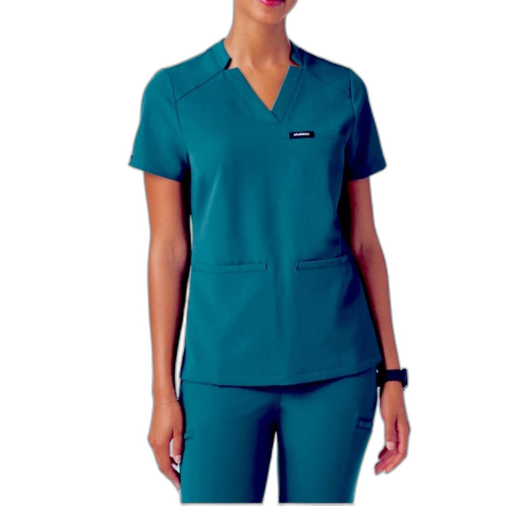 Jaanuu Wmns Helia Deep Teal 3-Pocket V-Neck Short Sleeve Scrubs Top Size 3X